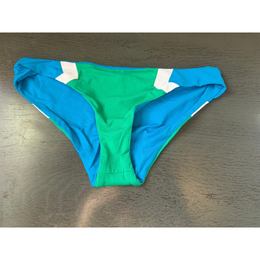 L*Space Bikini Bottom Blue Green White Colorblock Low Rise Swim Small